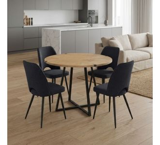 Σετ τραπεζαρία 5τμχ Rubes - Christy Megapap χρώμα φυσικό οξιάς - ανθρακί Ø100x78εκ. |  Σετ τραπεζαρίες στο espiti