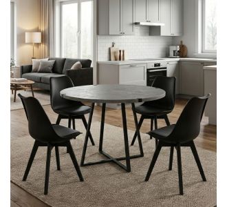 Σετ τραπεζαρία 5τμχ Rubes - Viva Megapap χρώμα γκρι σκυροδέματος - μαύρο Ø100x78εκ. |  Σετ τραπεζαρίες στο espiti