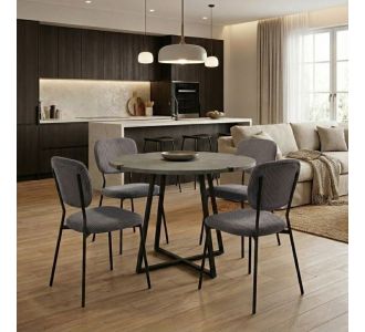 Σετ τραπεζαρία 5τμχ Rubes - Kevin Megapap χρώμα γκρι σκυροδέματος - ανθρακί Ø100x78εκ. |  Σετ τραπεζαρίες στο espiti