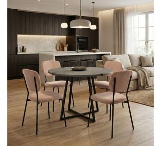 Σετ τραπεζαρία 5τμχ Rubes - Kevin Megapap χρώμα γκρι σκυροδέματος - μόκα Ø100x78εκ. |  Σετ τραπεζαρίες στο espiti