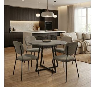 Σετ τραπεζαρία 5τμχ Rubes - Kevin Megapap χρώμα γκρι σκυροδέματος - λαδί Ø100x78εκ. |  Σετ τραπεζαρίες στο espiti