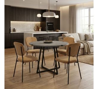 Σετ τραπεζαρία 5τμχ Rubes - Kevin Megapap χρώμα γκρι σκυροδέματος - μουσταρδί Ø100x78εκ. |  Σετ τραπεζαρίες στο espiti