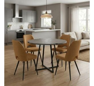 Σετ τραπεζαρία 5τμχ Rubes - Christy Megapap χρώμα γκρι σκυροδέματος - μουσταρδί Ø100x78εκ. |  Σετ τραπεζαρίες στο espiti