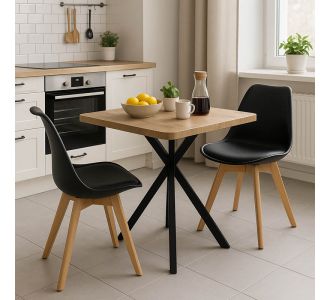 Τραπεζαρία με Καρέκλες Gaston μαύρο και Τραπέζι Prestone oak 70x70x75εκ Σετ 3τεμ |  Σετ τραπεζαρίες στο espiti