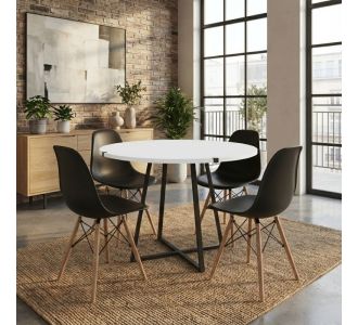 Σετ τραπεζαρία 5τμχ Rubes - Nova Megapap χρώμα λευκό - μαύρο Ø100x78εκ. |  Σετ τραπεζαρίες στο espiti