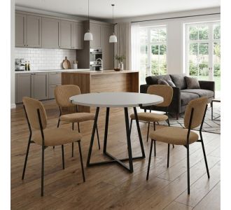 Σετ τραπεζαρία 5τμχ Rubes - Kevin Megapap χρώμα λευκό - μουσταρδί Ø100x78εκ. |  Σετ τραπεζαρίες στο espiti