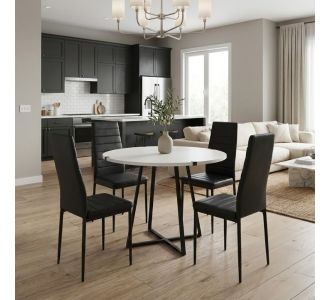 Σετ τραπεζαρία 5τμχ Rubes - Rosa Megapap χρώμα λευκό - μαύρο Ø100x78εκ. |  Σετ τραπεζαρίες στο espiti