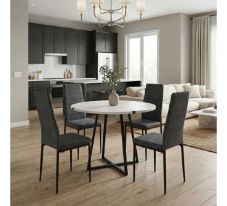 Σετ τραπεζαρία 5τμχ Rubes - Rosa Megapap χρώμα λευκό - γκρι Ø100x78εκ. |  Σετ τραπεζαρίες στο espiti