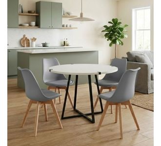 Σετ τραπεζαρία 5τμχ Rubes - Viva Megapap χρώμα λευκό - γκρι Ø100x78εκ. |  Σετ τραπεζαρίες στο espiti