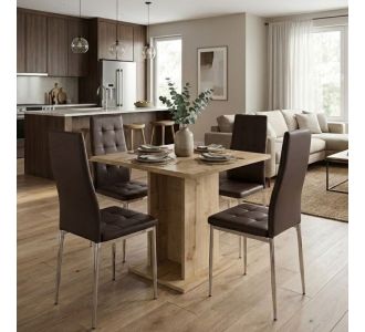 Σετ τραπεζαρία 5τμχ Allos - Rosa Megapap χρώμα sapphire oak - καφέ/χρωμίου πόδι 75x75x77εκ. |  Σετ τραπεζαρίες στο espiti