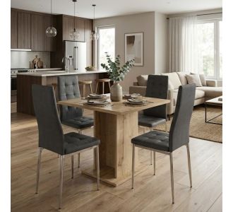 Σετ τραπεζαρία 5τμχ Allos - Rosa Megapap χρώμα sapphire oak - γκρι/χρωμίου πόδι 75x75x77εκ. |  Σετ τραπεζαρίες στο espiti