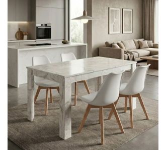 Σετ τραπεζαρία 5τμχ Darlen - Viva Megapap χρώμα λευκό εφέ μαρμάρου - λευκό/φυσικό πόδι 125x72x74εκ. |  Σετ τραπεζαρίες στο espiti