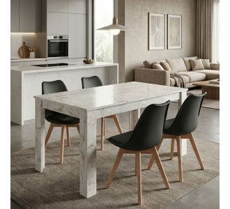 Σετ τραπεζαρία 5τμχ Darlen - Viva Megapap χρώμα λευκό εφέ μαρμάρου - μαύρο/φυσικό πόδι 125x72x74εκ. |  Σετ τραπεζαρίες στο espiti