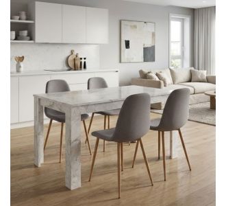 Σετ τραπεζαρία 5τμχ Darlen - Iris Megapap χρώμα λευκό εφέ μαρμάρου - ανοιχτό μπεζ/φυσικό πόδι 125x72x74εκ. |  Σετ τραπεζαρίες στο espiti