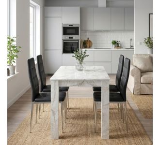 Σετ τραπεζαρία 5τμχ Darlen - Rosa Megapap χρώμα λευκό εφέ μαρμάρου - μαύρο/χρωμίου πόδι 125x72x74εκ. |  Σετ τραπεζαρίες στο espiti