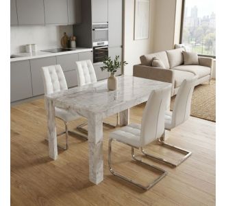 Σετ τραπεζαρία 5τμχ Darlen - Vela Megapap χρώμα λευκό εφέ μαρμάρου - λευκό 125x72x74εκ. |  Σετ τραπεζαρίες στο espiti