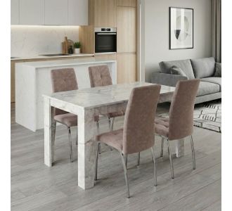 Σετ τραπεζαρία 5τμχ Darlen - Alma Megapap χρώμα λευκό εφέ μαρμάρου - μπεζ 125x72x74εκ. |  Σετ τραπεζαρίες στο espiti