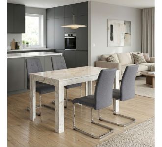 Σετ τραπεζαρία 5τμχ Darlen - Laura Megapap χρώμα λευκό εφέ μαρμάρου - γκρι 125x72x74εκ. |  Σετ τραπεζαρίες στο espiti