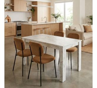 Σετ τραπεζαρία 5τμχ Darlen - Kevin Megapap χρώμα λευκό εφέ μαρμάρου - μουσταρδί 125x72x74εκ. |  Σετ τραπεζαρίες στο espiti