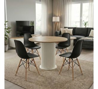 Σετ τραπεζαρία 5τμχ Bohema - Nova Megapap χρώμα ivory/sepet oak - μαύρο Ø90x77,7εκ. |  Σετ τραπεζαρίες στο espiti