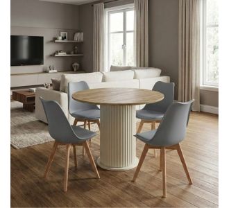 Σετ τραπεζαρία 5τμχ Bohema - Viva Megapap χρώμα ivory/sepet oak - γκρι Ø90x77,7εκ. |  Σετ τραπεζαρίες στο espiti