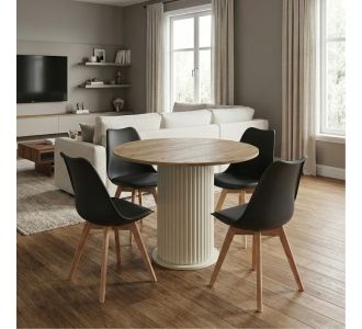 Σετ τραπεζαρία 5τμχ Bohema - Viva Megapap χρώμα ivory/sepet oak - μαύρο/φυσικό πόδι Ø90x77,7εκ. |  Σετ τραπεζαρίες στο espiti