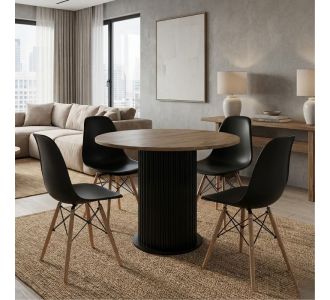 Σετ τραπεζαρία 5τμχ Bohema - Nova Megapap χρώμα μαύρο/sepet oak - μαύρο Ø90x77,7εκ. |  Σετ τραπεζαρίες στο espiti