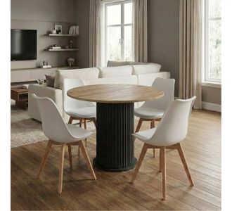 Σετ τραπεζαρία 5τμχ Bohema - Viva Megapap χρώμα μαύρο/sepet oak - λευκό/φυσικό πόδι Ø90x77,7εκ. |  Σετ τραπεζαρίες στο espiti