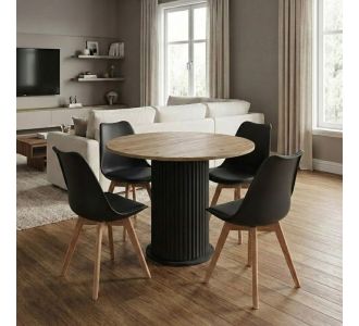 Σετ τραπεζαρία 5τμχ Bohema - Viva Megapap χρώμα μαύρο/sepet oak - μαύρο/φυσικό πόδι Ø90x77,7εκ. |  Σετ τραπεζαρίες στο espiti