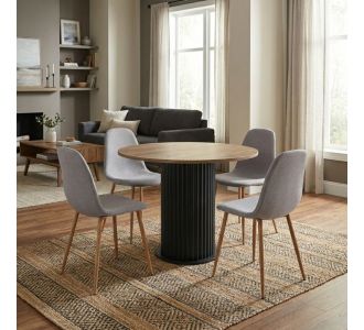 Σετ τραπεζαρία 5τμχ Bohema - Iris Megapap χρώμα μαύρο/sepet oak - ανοιχτό μπεζ/φυσικό πόδι Ø90x77,7εκ. |  Σετ τραπεζαρίες στο espiti