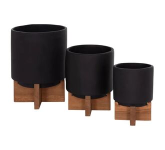 ΣΕΤ 3 ΓΛΑΣΤΡΕΣ ΜΕ TEAK ΒΑΣΕΙΣ TANTI HM4685.01 FIBER CEMENT ΣΕ ΜΑΥΡΟ ΧΡΩΜΑ |  Φυτά συνθετικά - Λουλούδια στο espiti