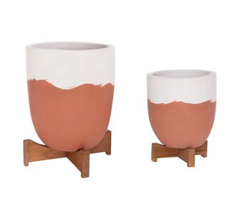 ΓΛΑΣΤΡΕΣ ΣΕΤ 2ΤΜΧ SEON HM4686.08 TERRACOTTA ΣΕ ΛΕΥΚΟ & ΤΕΡΑΚΟΤΑ--TEAK ΒΑΣΗ |  Φυτά συνθετικά - Λουλούδια στο espiti