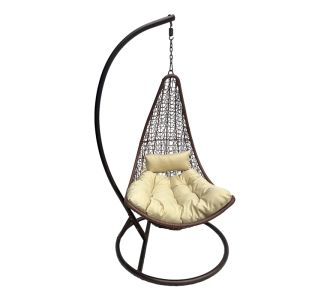 Κούνια φωλιά με βάση Soleil pakoworld μέταλλο καφέ- pe rattan καφέ με μπεζ μαξιλάρι 120x95x195εκ |  Κούνιες στο espiti