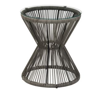 Τραπέζι Mabil pakoworld γυαλί - pe rattan σε γκρι απόχρωση Φ50x55εκ |  Τραπέζια κήπου στο espiti