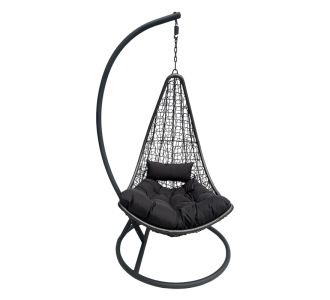 Κούνια φωλιά με βάση Soleil pakoworld μέταλλο ανθρακί- pe rattan ανθρακί με γκρι μαξιλάρι 120x95x195εκ |  Κούνιες στο espiti