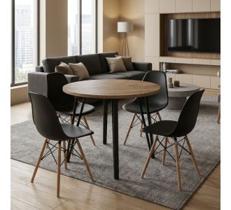 Σετ τραπεζαρία 5τμχ Xana - Nova Megapap χρώμα sepet oak - μαύρο Ø90x77,7εκ. |  Σετ τραπεζαρίες στο espiti