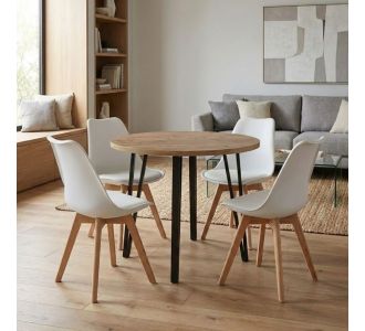 Σετ τραπεζαρία 5τμχ Xana - Viva Megapap χρώμα sepet oak - λευκό Ø90x77,7εκ. |  Σετ τραπεζαρίες στο espiti