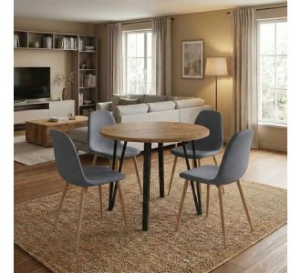 Σετ τραπεζαρία 5τμχ Xana - Iris Megapap χρώμα sepet oak - γκρι/φυσικό πόδι Ø90x77,7εκ. |  Σετ τραπεζαρίες στο espiti