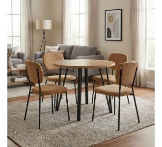 Σετ τραπεζαρία 5τμχ Xana - Kevin Megapap χρώμα sepet oak - μουσταρδί Ø90x77,5εκ. |  Σετ τραπεζαρίες στο espiti