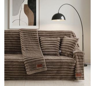 Beauty Home Γούνινο Σετ ριχτάρι 3τμχ Stripe Art 8726 (180x160+180x250+180x300) Μόκα       |  Ριχτάρια στο espiti