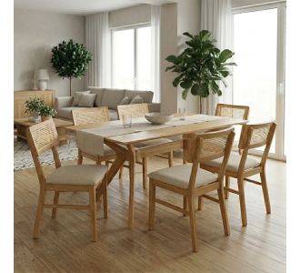 Τραπεζαρία Raffles pakoworld σετ 7τεμ rubberwood με pe rattanσε φυσική απόχρωση 150x90x76εκ |  Σετ τραπεζαρίες στο espiti