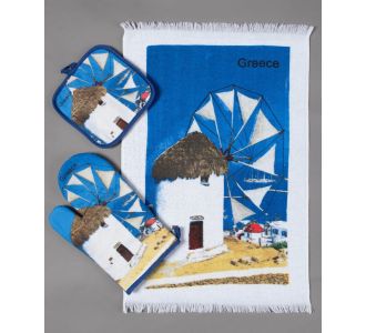 Σετ 3 τεμαχίων γάντι πιάστρα ποτηρόπανο GREECE3 5206978220876 Array |  Ποδιές - Πιάστρες στο espiti