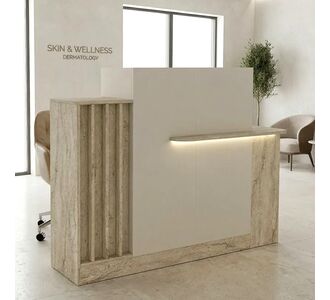 Γραφείο υποδοχής - reception Dayana Megapap με LED χρώμα travertine - sandstone 150x85,2x120εκ. |  Reception γραφείου στο espiti