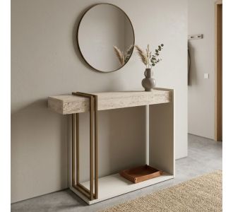 Κονσόλα Desca Megapap χρώμα travertine - sandstone - χρυσό 91,8x29,6x74,2εκ. |  Συρταριέρες -Κονσόλες στο espiti