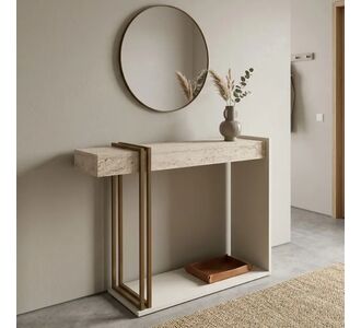 Κονσόλα Desca Megapap χρώμα travertine - sandstone - χρυσό 91,8x29,6x74,2εκ. |  Συρταριέρες -Κονσόλες στο espiti