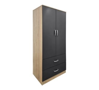 Ντουλάπα δίφυλλη με 2 συρτάρια Alvia pakoworld sonoma-ανθρακί 80x51.5x180εκ |  Ντουλάπες ρούχων στο espiti