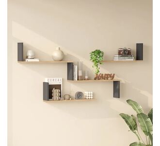 Ραφιέρα τοίχου Flear pakoworld oak με ανθρακί 179x14,5x76,2εκ |  Ραφιέρες τοίχου στο espiti