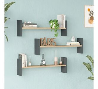 Ραφιέρα τοίχου Mento pakoworld oak με ανθρακί 75,6x14,5x23,6εκ |  Ραφιέρες τοίχου στο espiti