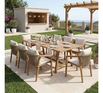 Τραπεζαρία Malibu pakoworld Σετ 9τεμ μασίφ ξύλο ακακίας 180x90x75εκ |  Σετ τραπεζαρία κήπου στο espiti
