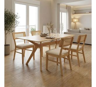 Τραπεζαρία Raffles pakoworld σετ 5τεμ rubberwood με pe rattanσε φυσική απόχρωση 150x90x76εκ |  Σετ τραπεζαρία κήπου στο espiti
